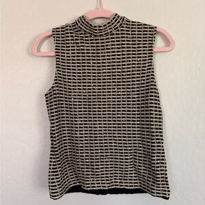 St. John Wool Tweed Gold Sequin Mockneck Top Small